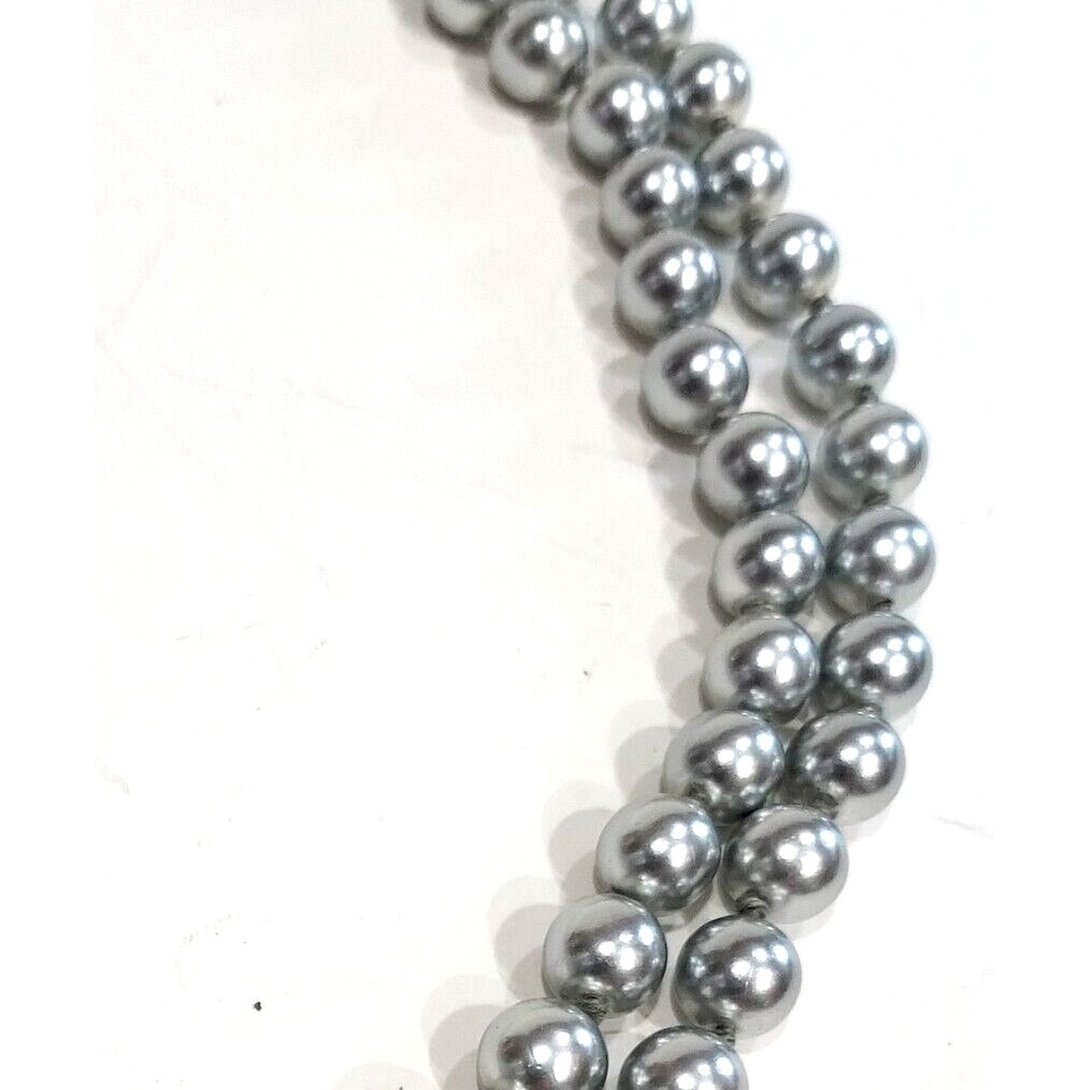 Necklace - Double Strand Gray Glass Pearl Necklace JF